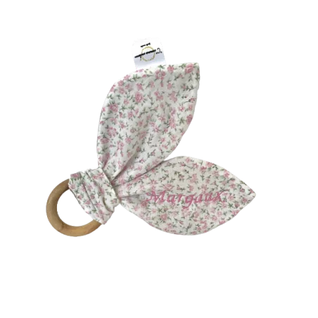 Hochet Oreilles De Lapin Petites Roses 4 Hochet Oreilles De Lapin Petites Roses – Image 2