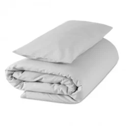 Pack Couette - Housse De Couette - Taie D'Oreiller Gris Lisse 100% Coton Bio Gloop